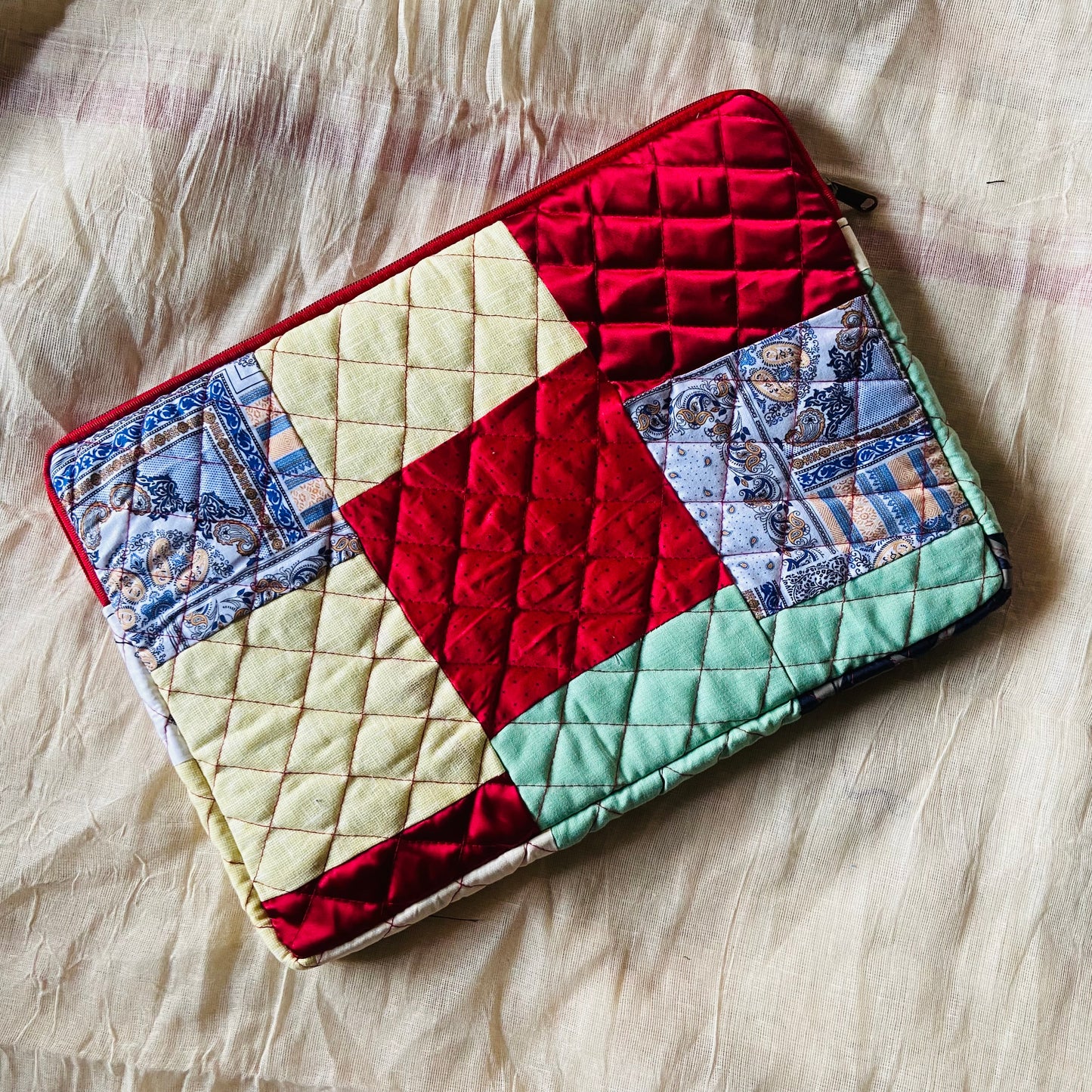 Plaids Stripes and Solids Patchwork Quilted Laptop Sleeve- 8 sizes available- Functional, Stylish