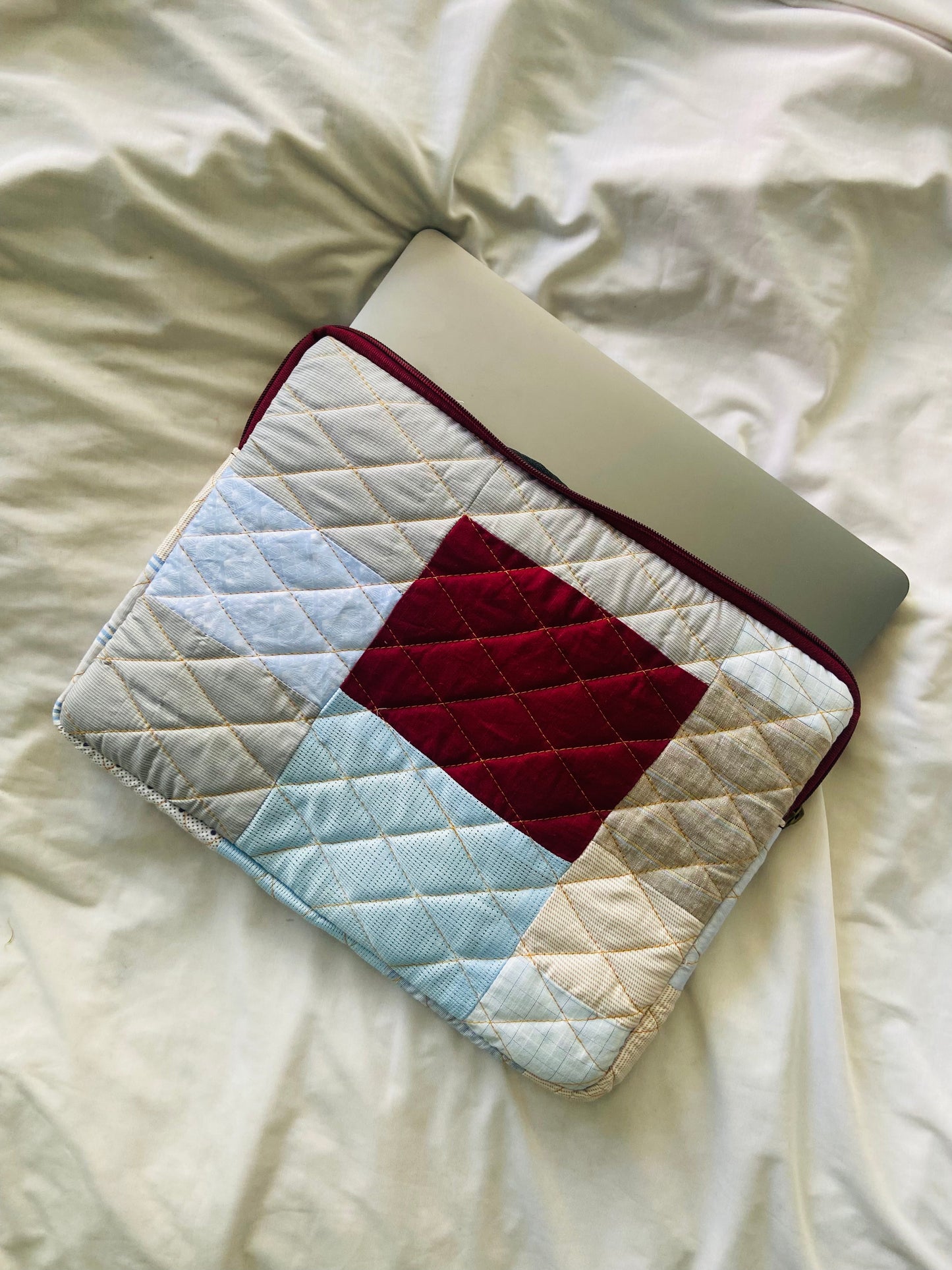 Plaids Stripes and Solids Patchwork Quilted Laptop Sleeve- 8 sizes available- Functional, Stylish