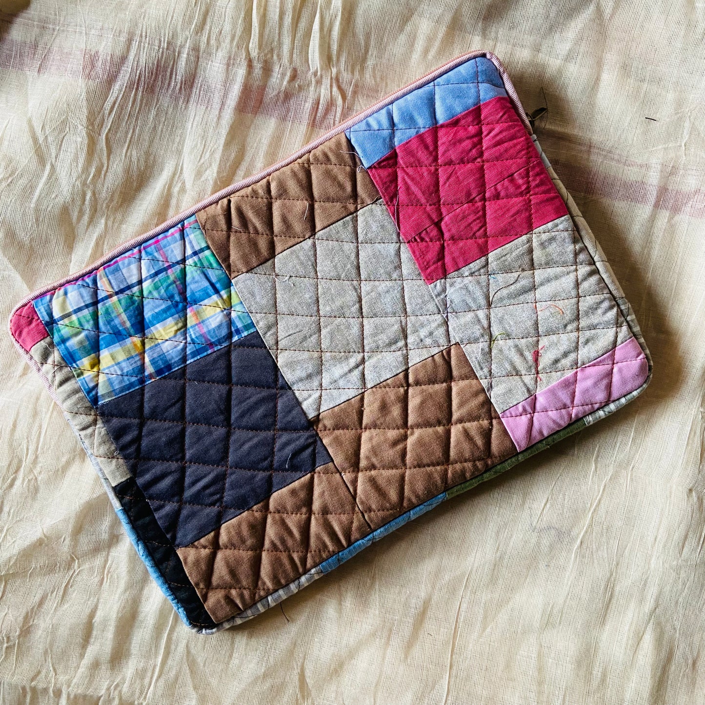 Plaids Stripes and Solids Patchwork Quilted Laptop Sleeve- 8 sizes available- Functional, Stylish