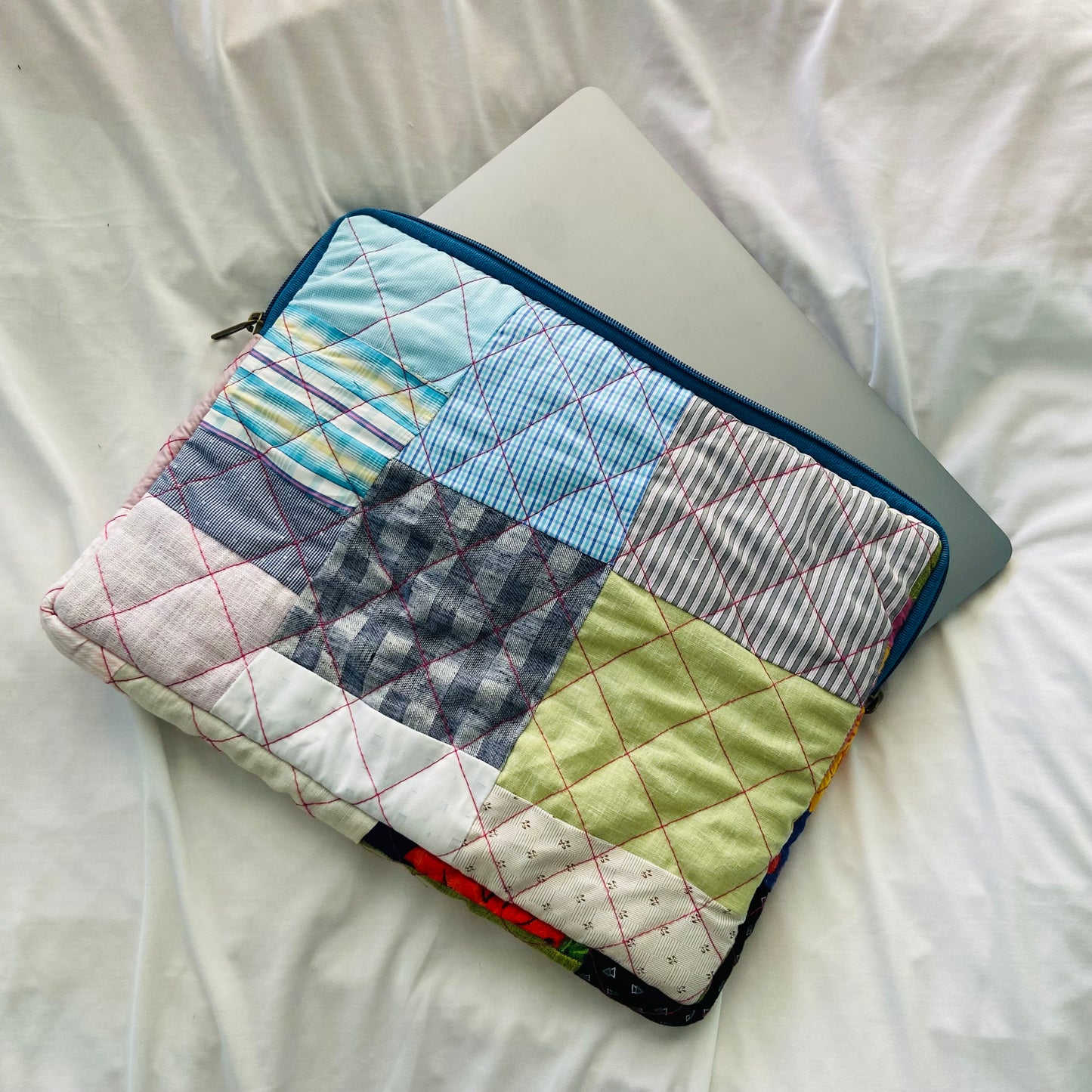 Plaids Stripes and Solids Patchwork Quilted Laptop Sleeve- 8 sizes available- Functional, Stylish
