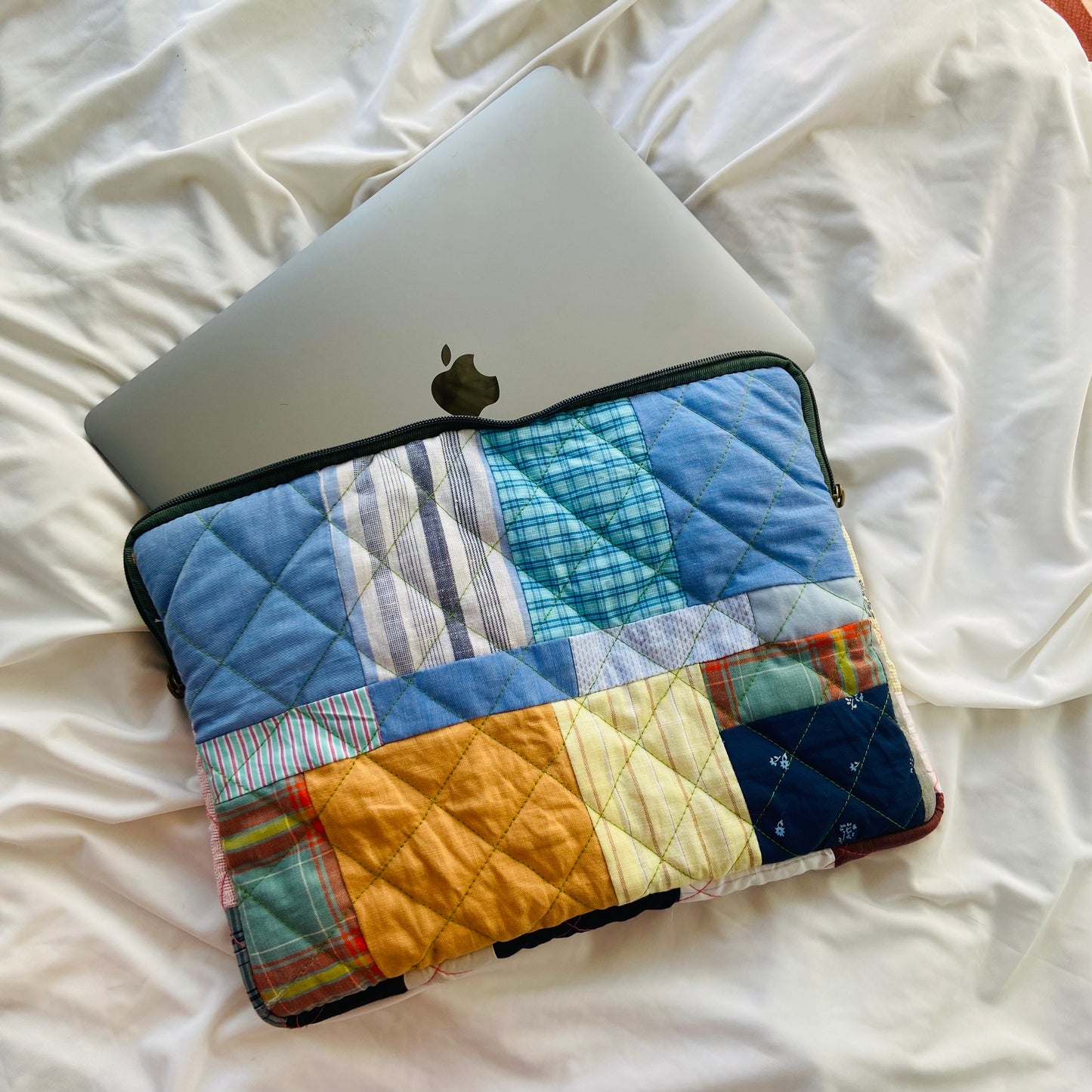 Plaids Stripes and Solids Patchwork Quilted Laptop Sleeve- 8 sizes available- Functional, Stylish
