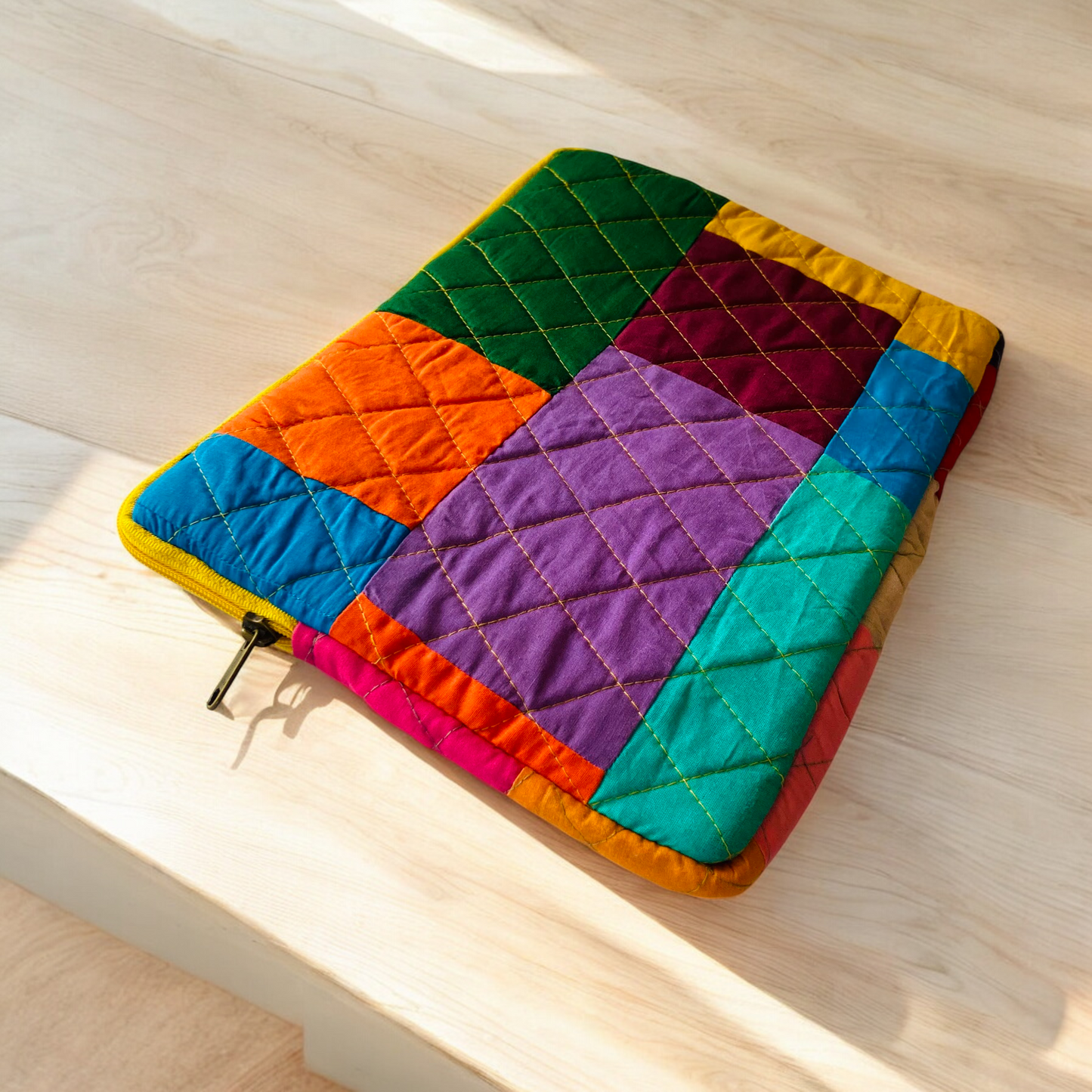 Multicolor Solids Patchwork Quilted Laptop Sleeve- 8 sizes available- Functional, Stylish