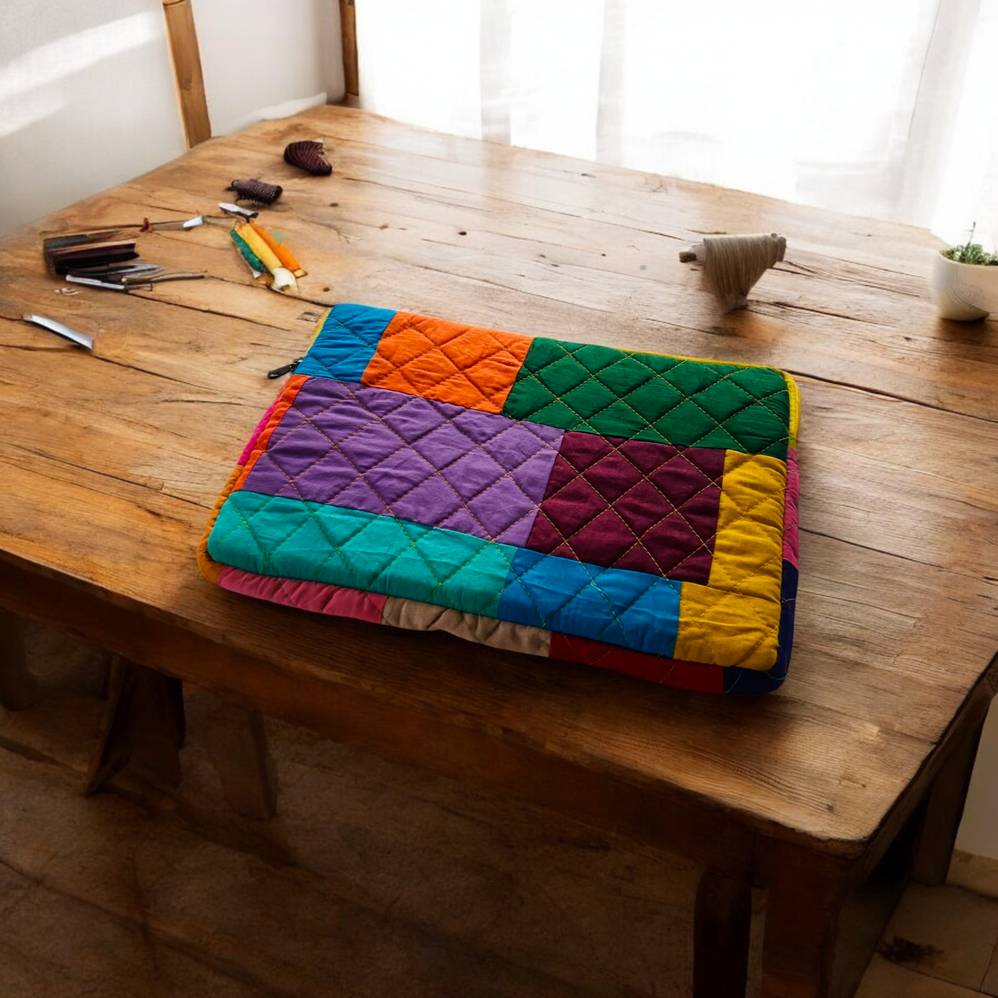 Multicolor Solids Patchwork Quilted Laptop Sleeve- 8 sizes available- Functional, Stylish
