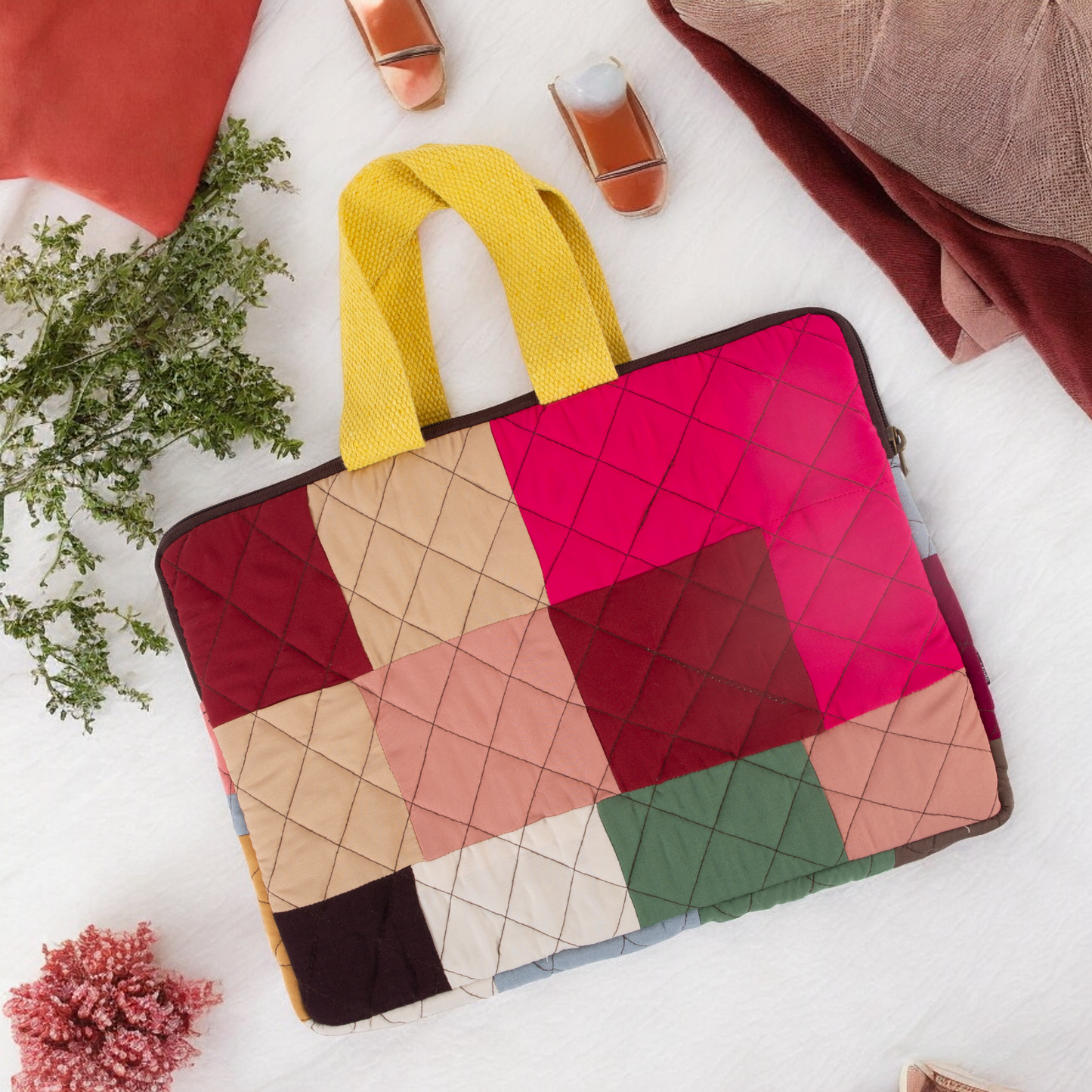 Quilted Laptop Sleeve with Handle, Double Padded Protection, Available in 8 Sizes, Perfect for Travel & Work