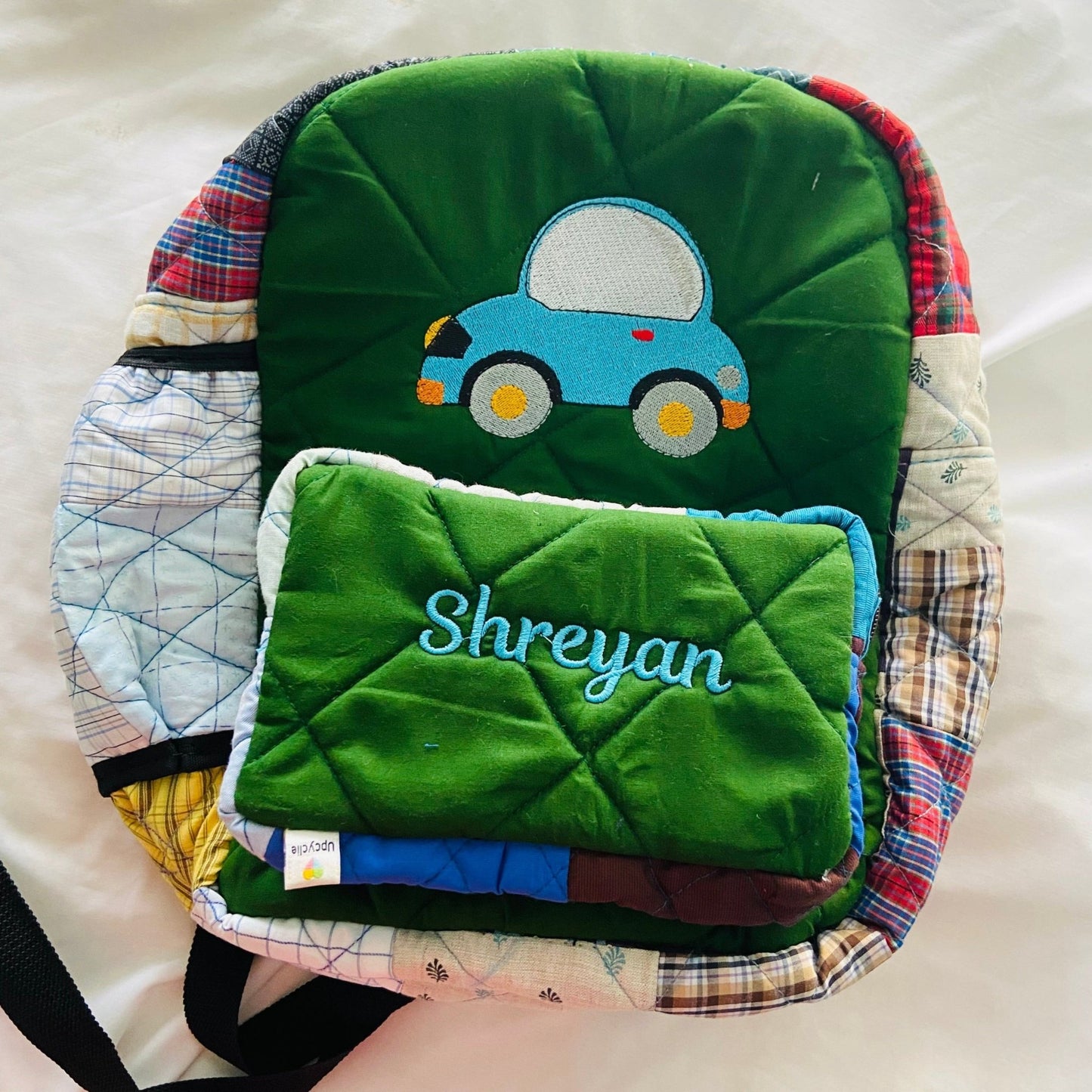 Customised Backpack for Kids - Baby Penguin kids backpack - Upcyclie made by women, patchwork quilted