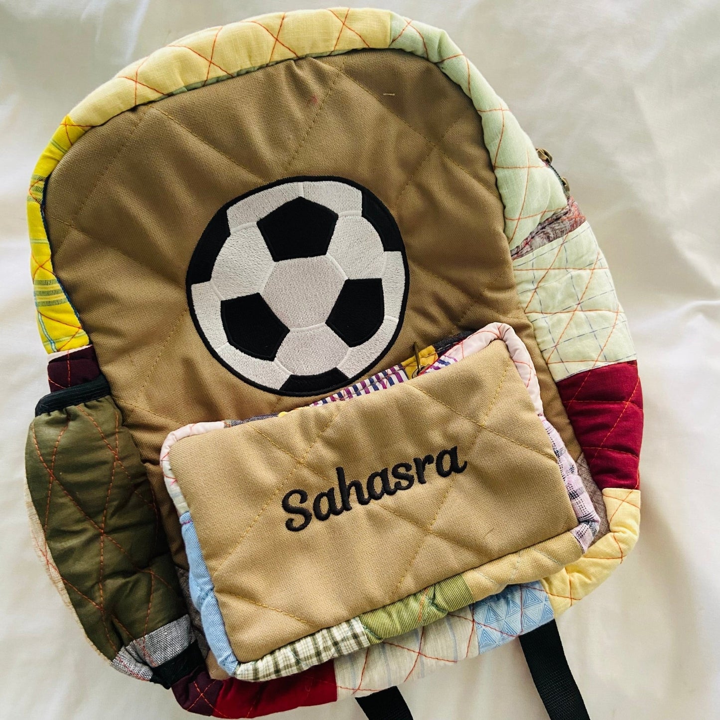 Customised Backpack for Kids - Baby Penguin kids backpack - Upcyclie made by women, patchwork quilted