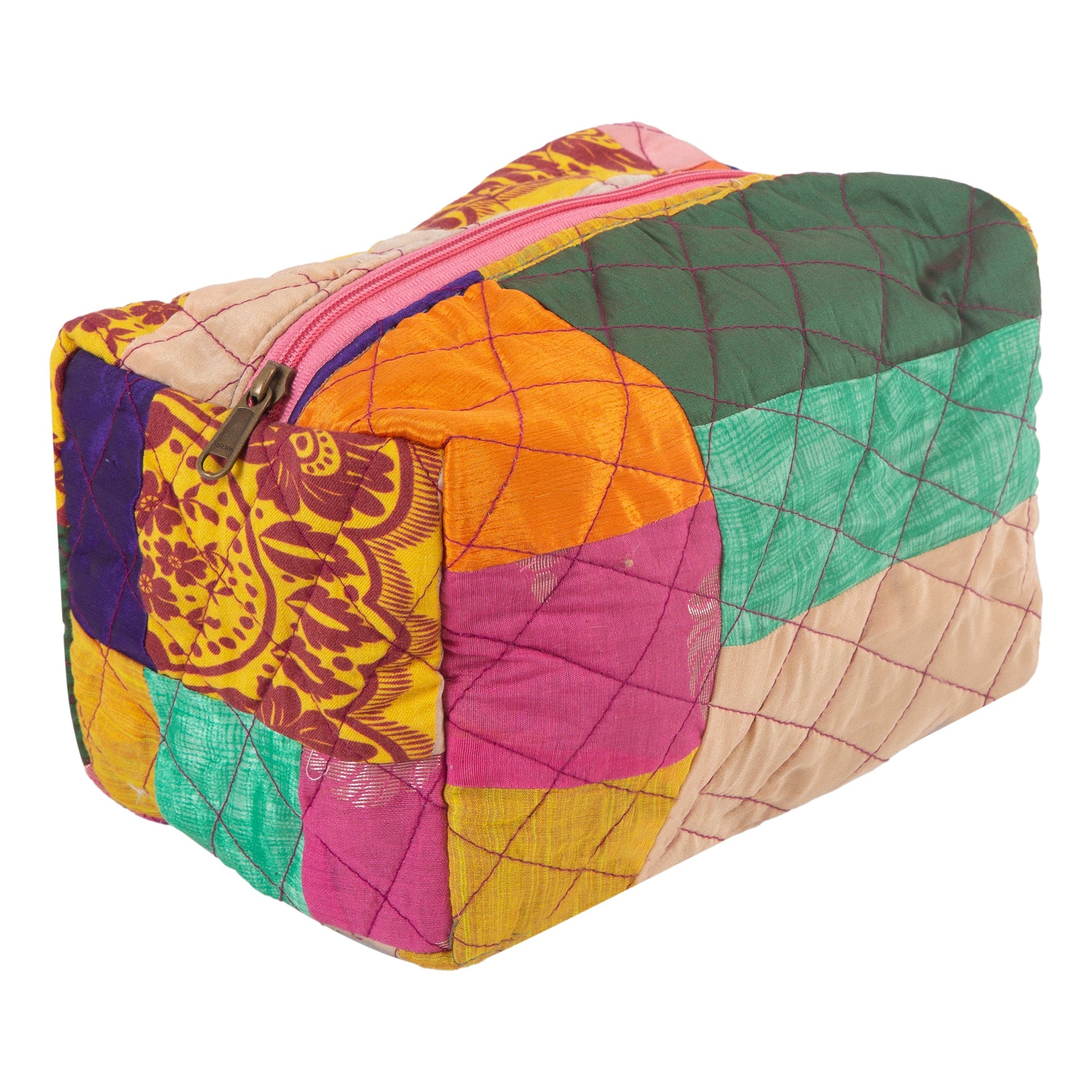 Eco - Friendly Essentials Pouch - For Storage and Travel - Large POUCH - Upcyclie made by women, patchwork quilted