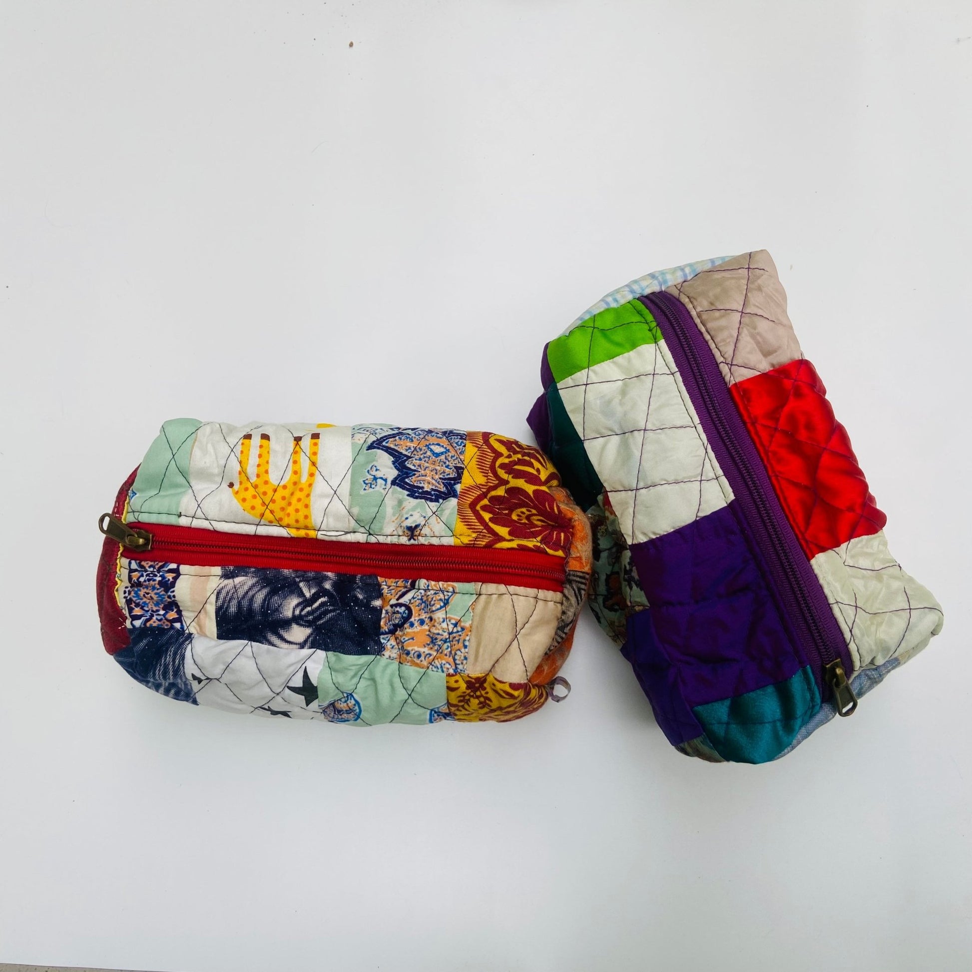 Eco - Friendly Essentials Pouch - For Storage and Travel - Large POUCH - Upcyclie made by women, patchwork quilted