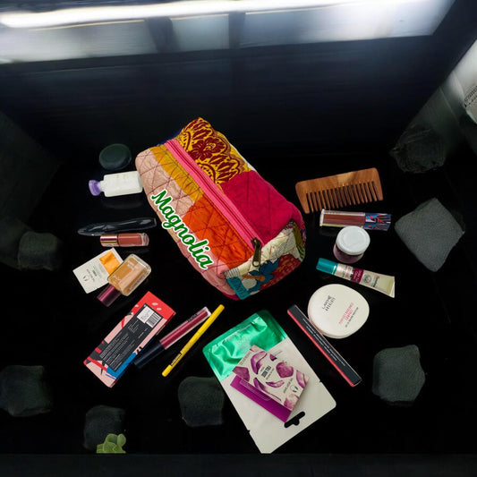 Personalized Makeup Pouch: Upcycled Fabric Travel Toiletry Kit