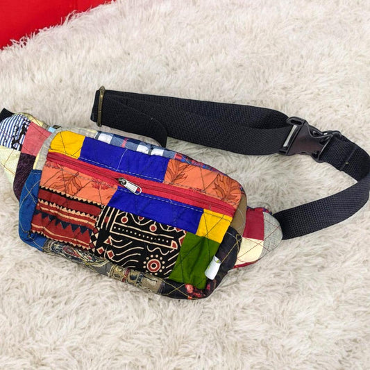 Boho Patchwork Fanny Pack | Handmade Colorful Belt Bag | Quilted Bum Bag with Zipper Pockets | Sustainable Crossbody Sling | Unisex