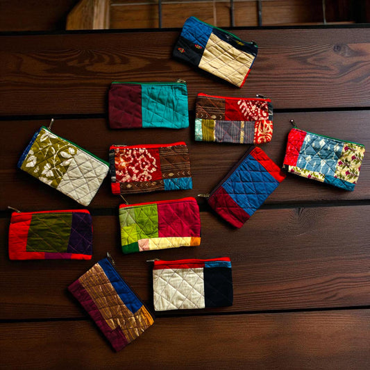 Pack of 10 Handmade Gift Pouches, Assorted bags with Zip closure, Travel and Storage Makeup Pouches, Wedding favors, Christmas