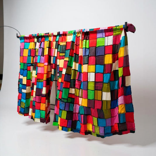 Handmade Patchwork Window Valance, Colorful Stained Glass Mosaic Curtain - Vibrant Rainbow Kitchen Cafe - Bohemian Home Decor - Custom Size