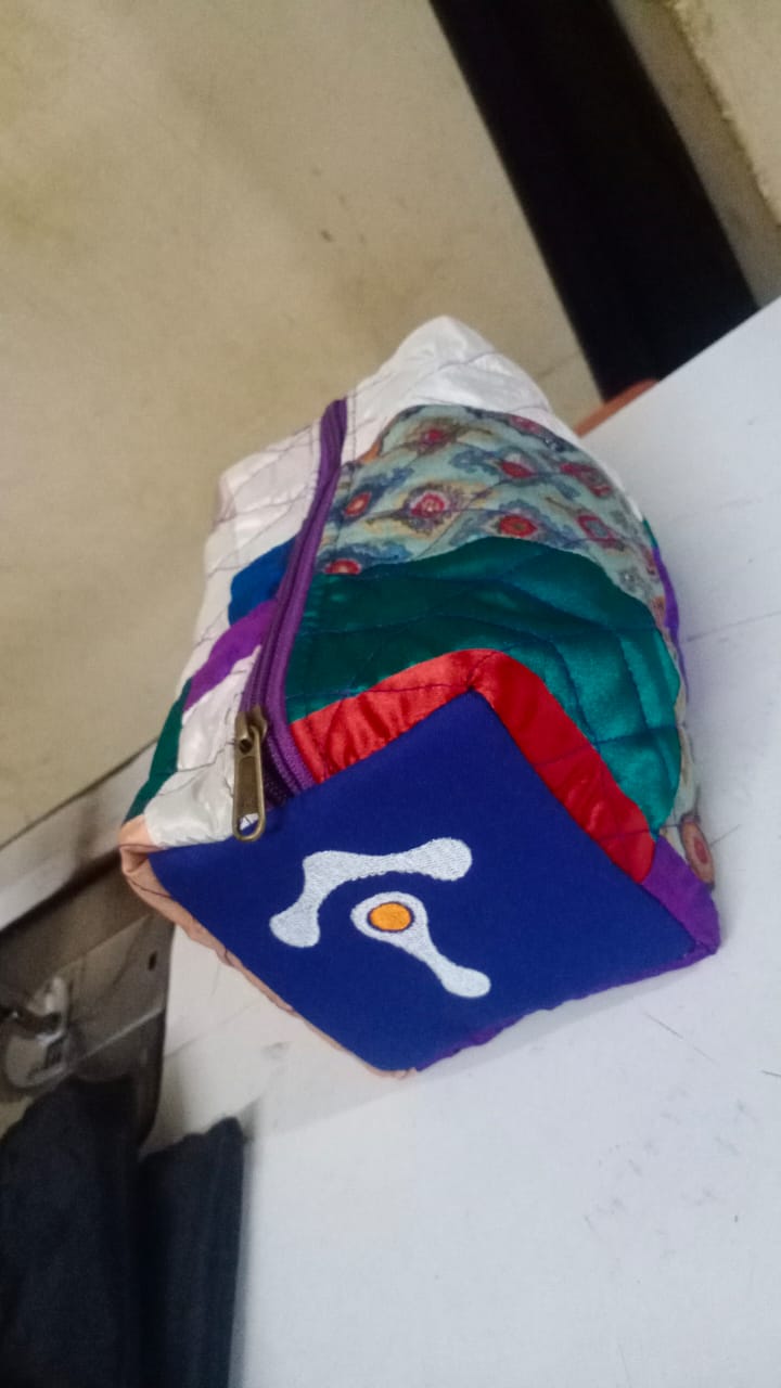 Personalized travel pouch with Name POUCH - Upcyclie made by women, patchwork quilted