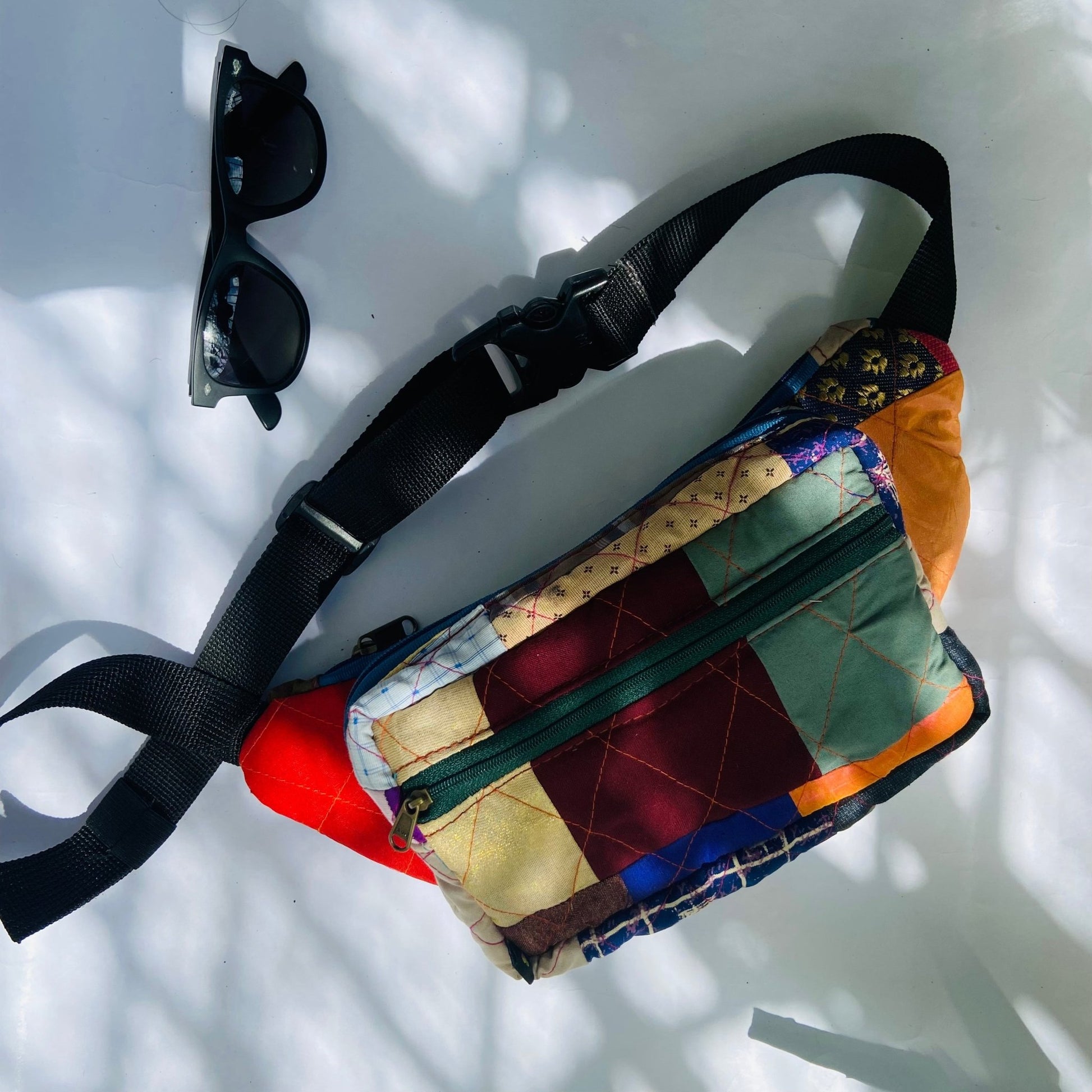 Soft Handle Fanny Pack - Belt Bag for Travel Fanny Pack - Upcyclie made by women, patchwork quilted