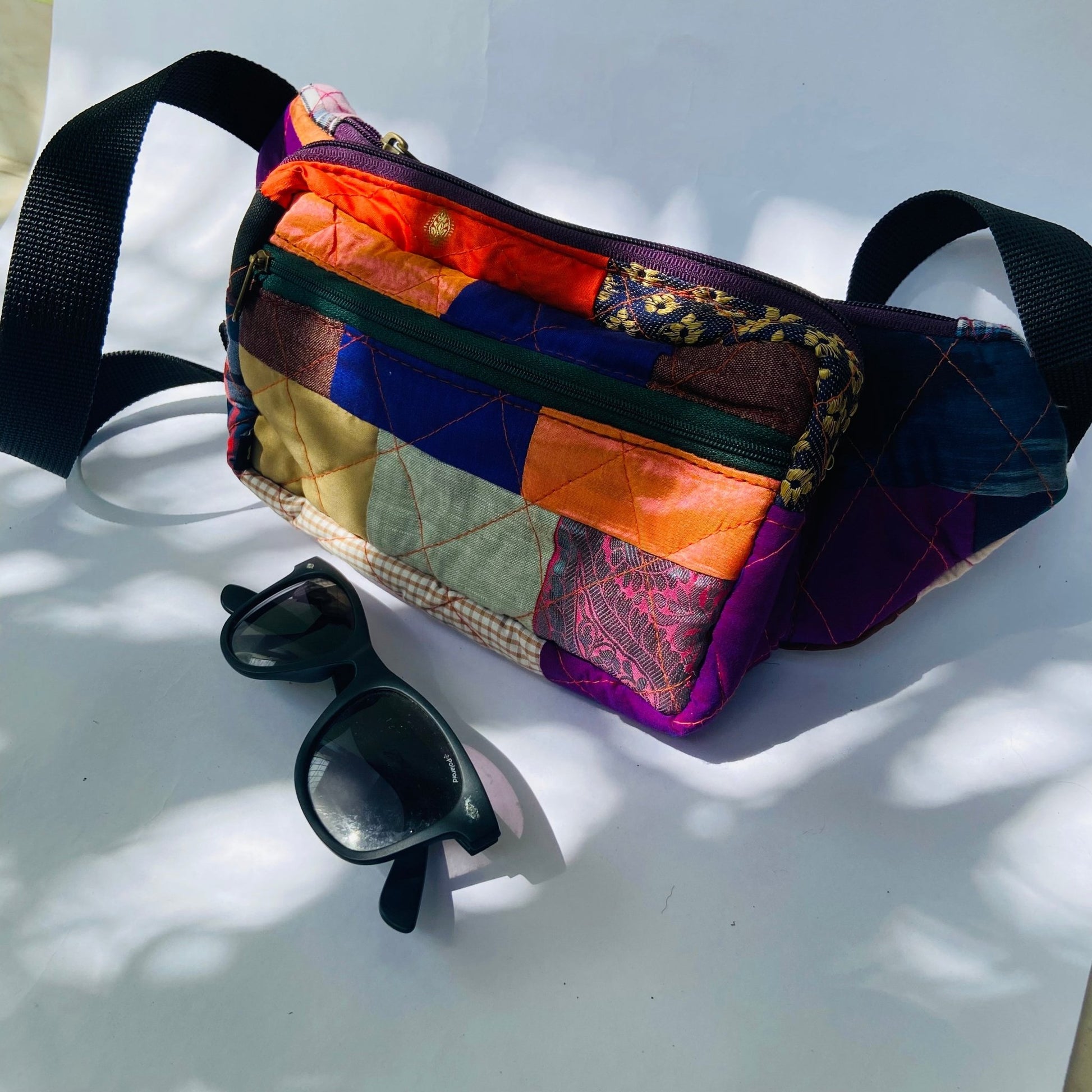 Soft Handle Fanny Pack - Belt Bag for Travel Fanny Pack - Upcyclie made by women, patchwork quilted