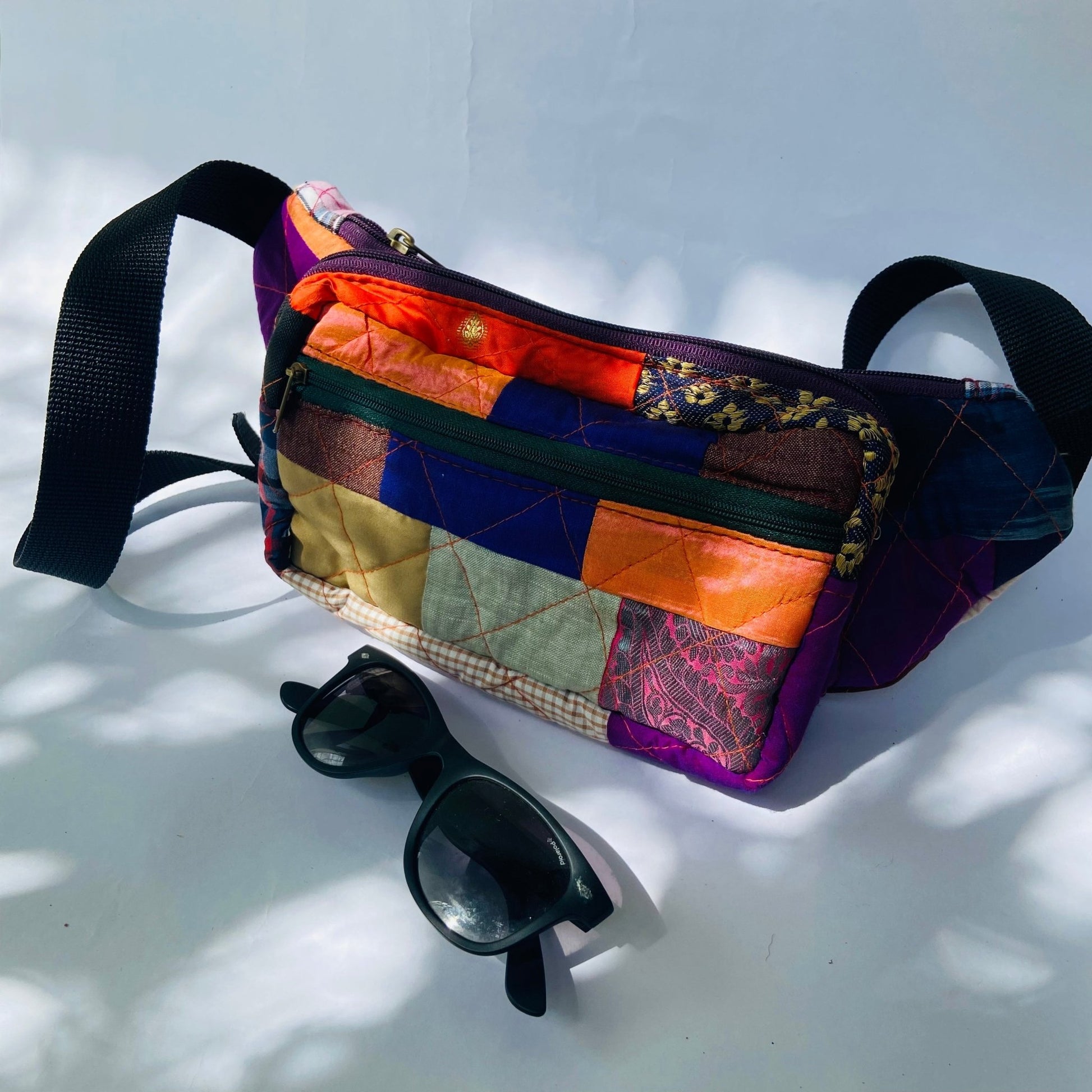 Soft Handle Fanny Pack - Belt Bag for Travel Fanny Pack - Upcyclie made by women, patchwork quilted