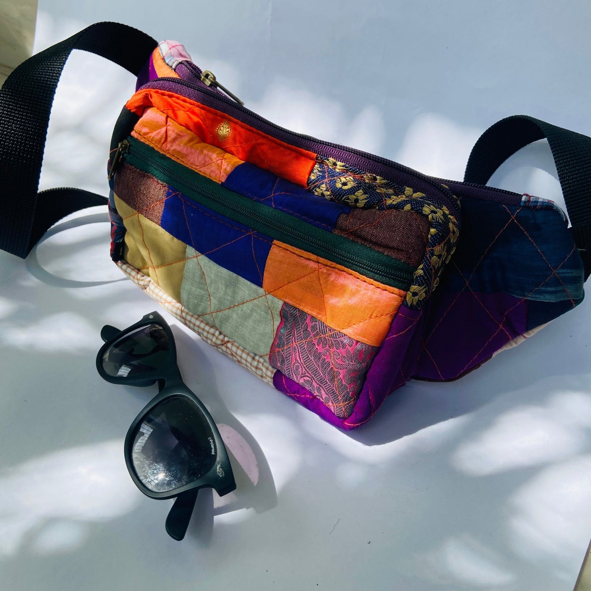 Soft Handle Fanny Pack - Belt Bag for Travel Fanny Pack - Upcyclie made by women, patchwork quilted