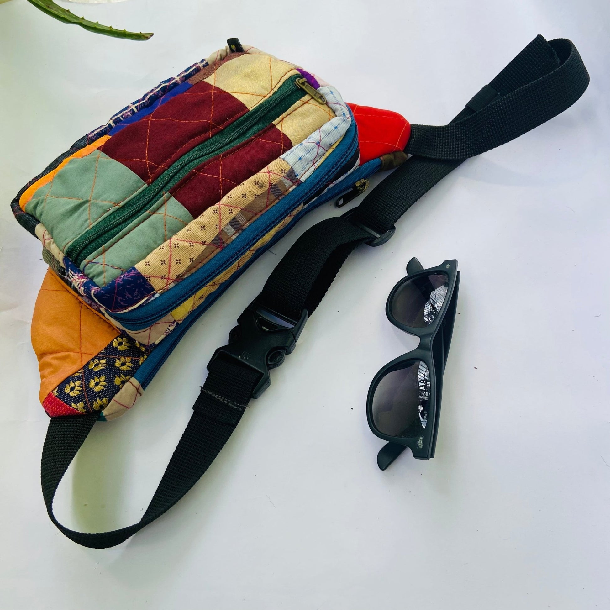 Soft Handle Fanny Pack - Belt Bag for Travel Fanny Pack - Upcyclie made by women, patchwork quilted