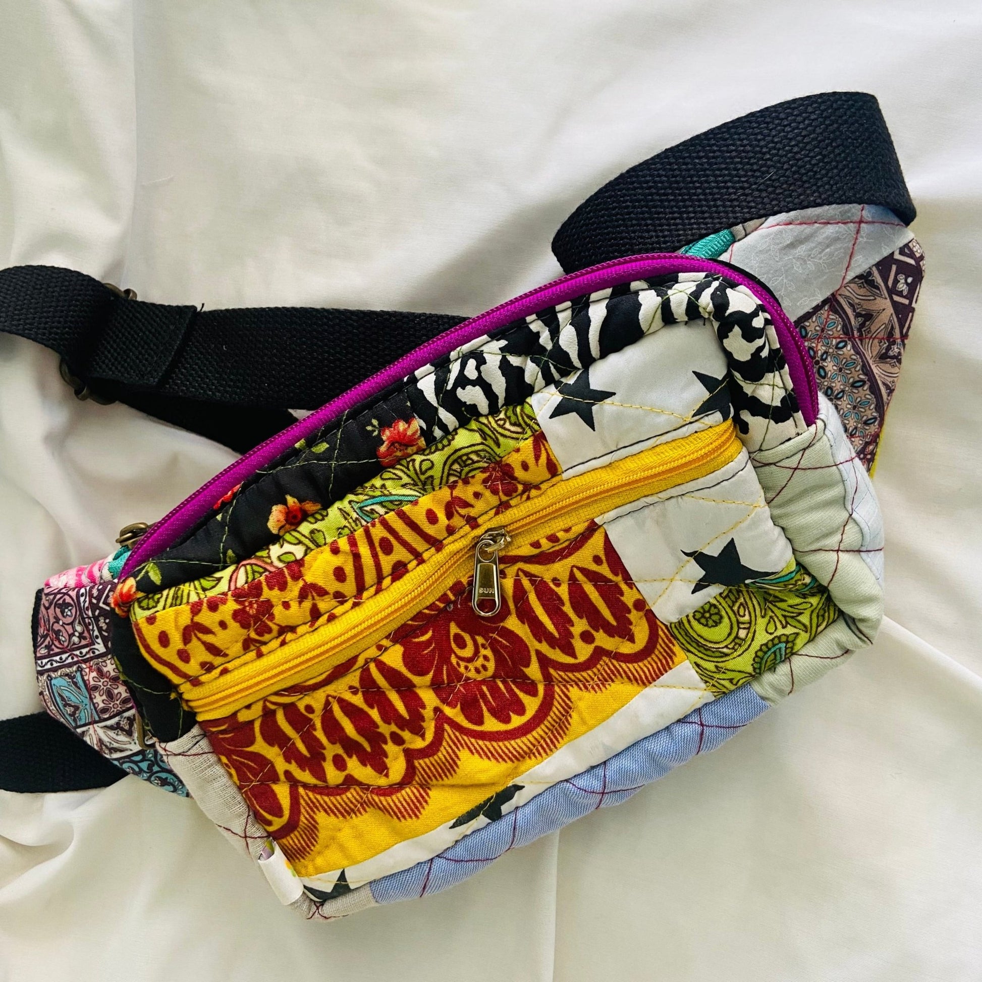 Soft Handle Fanny Pack - Belt Bag for Travel Fanny Pack - Upcyclie made by women, patchwork quilted