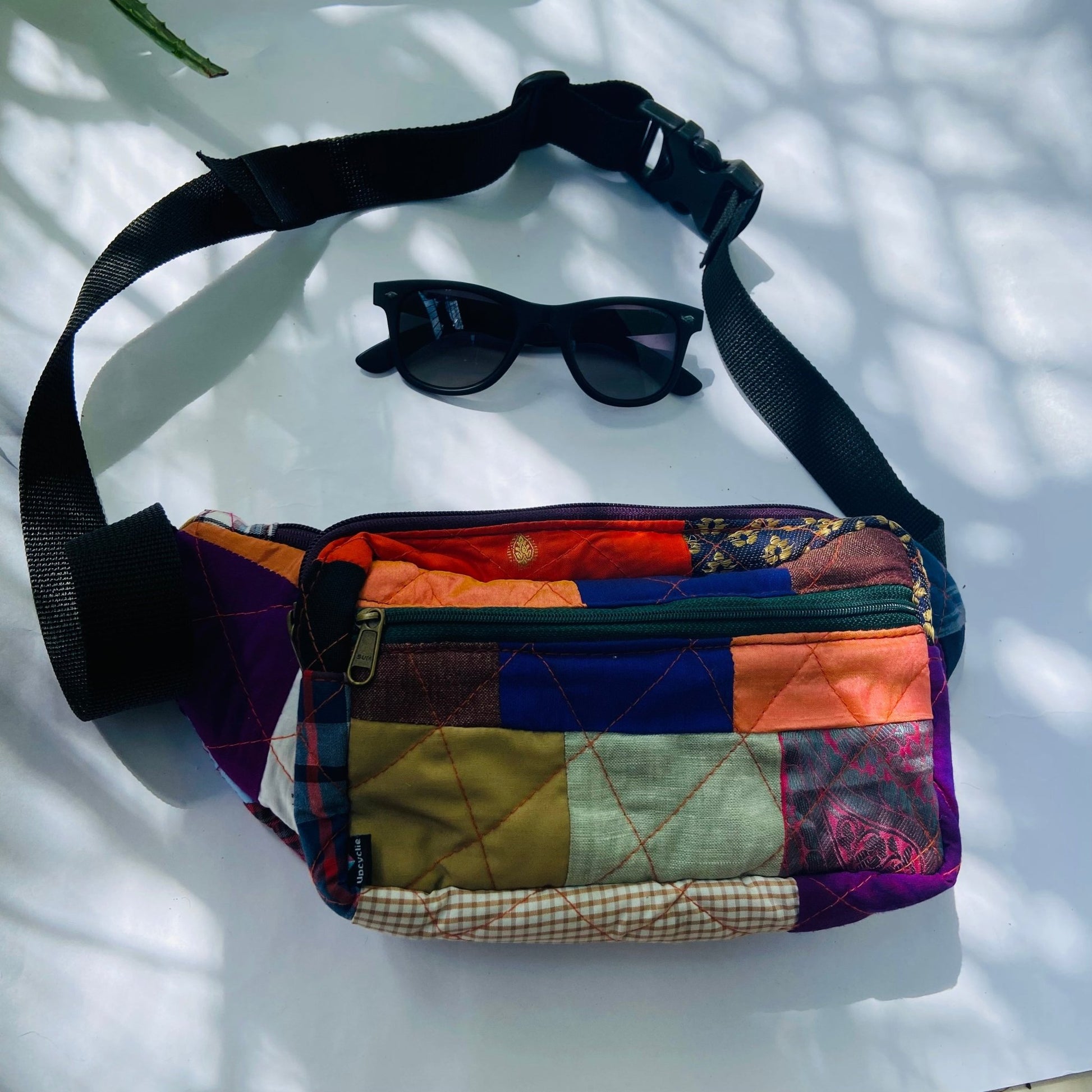 Soft Handle Fanny Pack - Belt Bag for Travel Fanny Pack - Upcyclie made by women, patchwork quilted