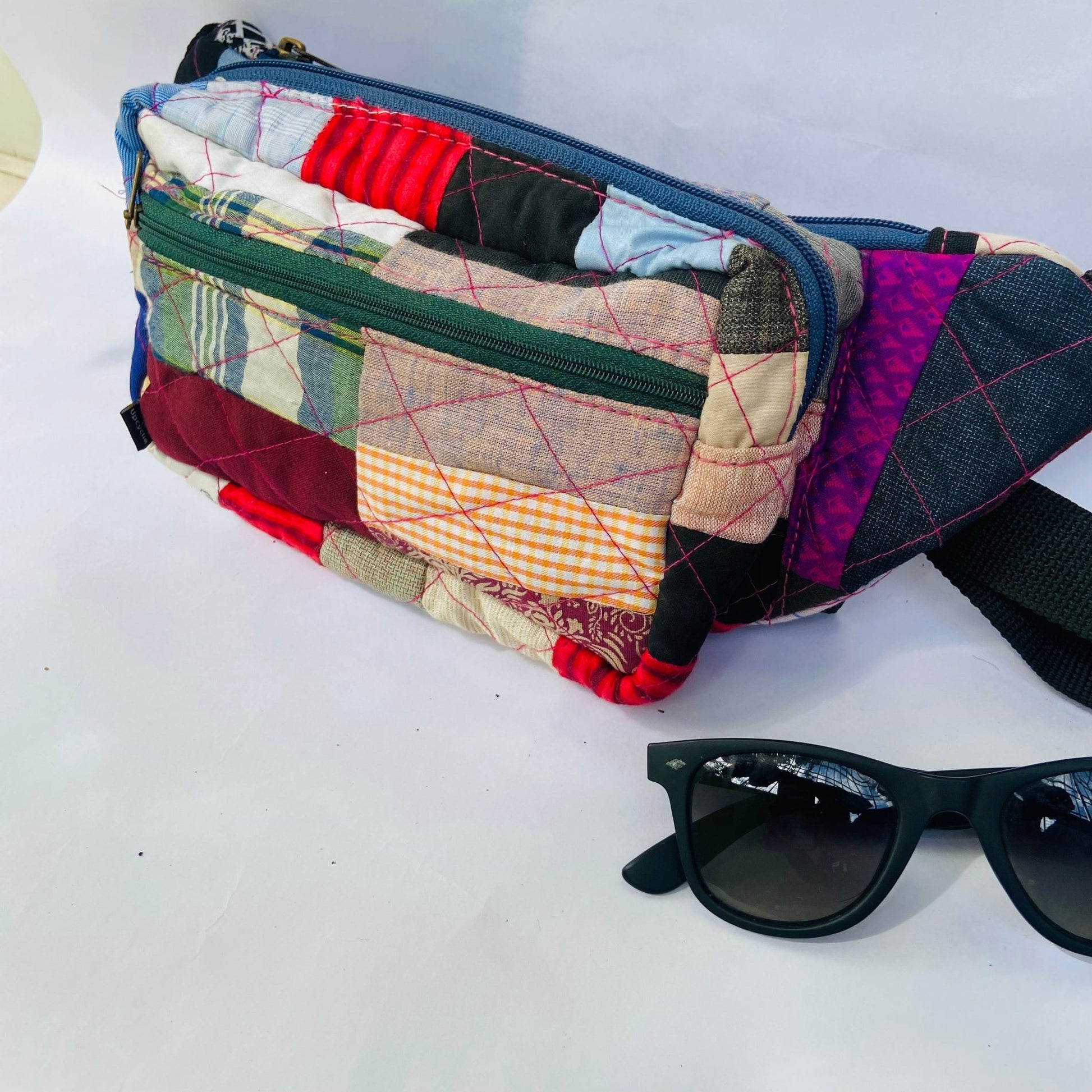Soft Handle Fanny Pack - Belt Bag for Travel Fanny Pack - Upcyclie made by women, patchwork quilted