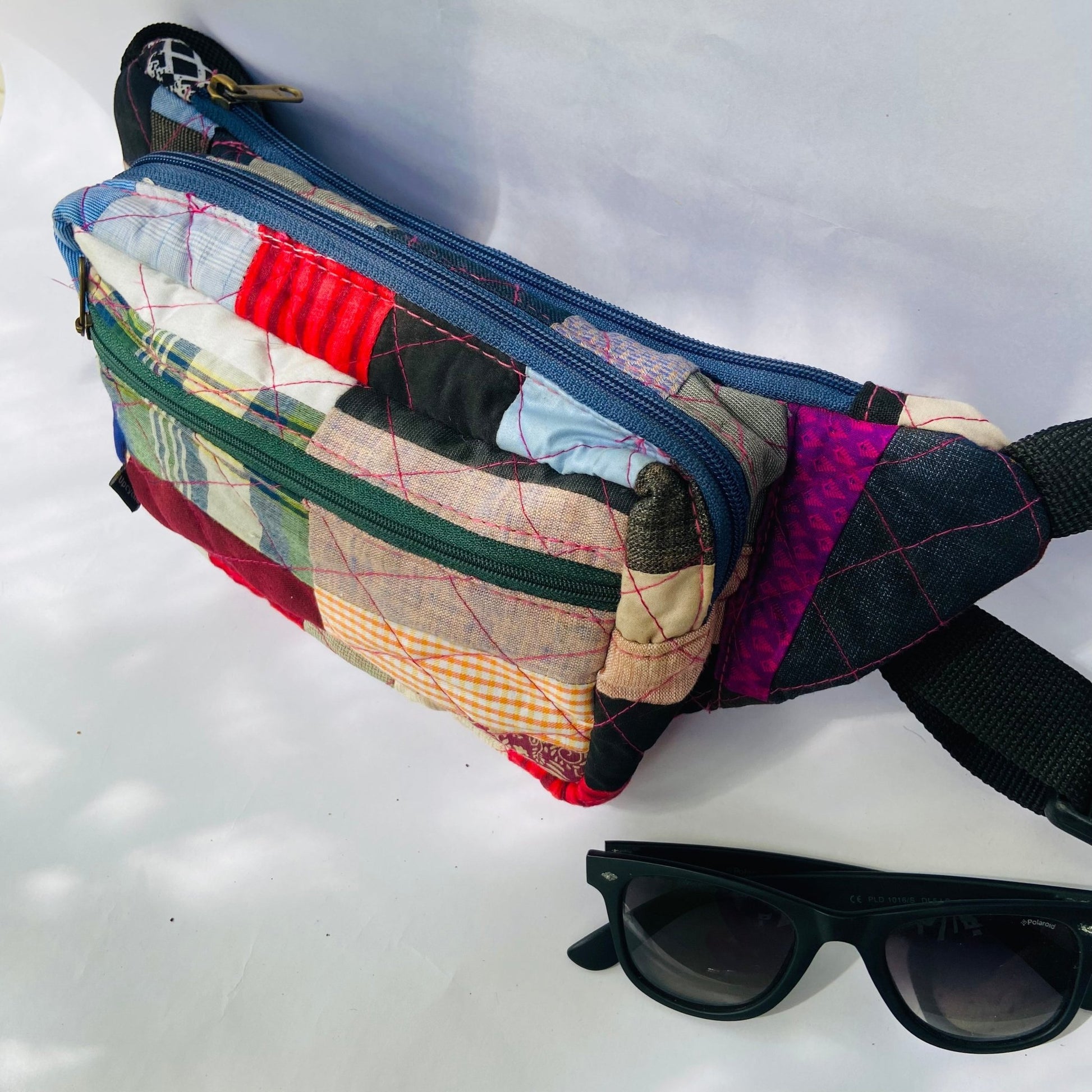 Soft Handle Fanny Pack - Belt Bag for Travel Fanny Pack - Upcyclie made by women, patchwork quilted