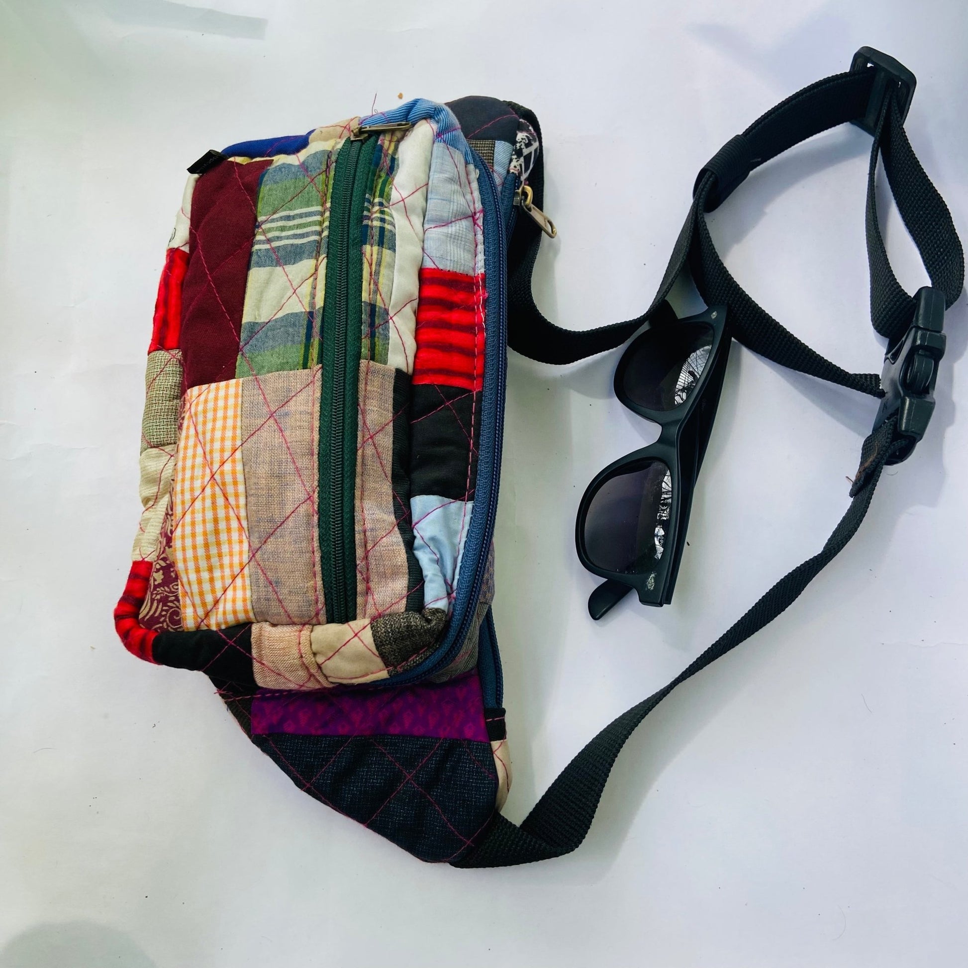 Soft Handle Fanny Pack - Belt Bag for Travel Fanny Pack - Upcyclie made by women, patchwork quilted