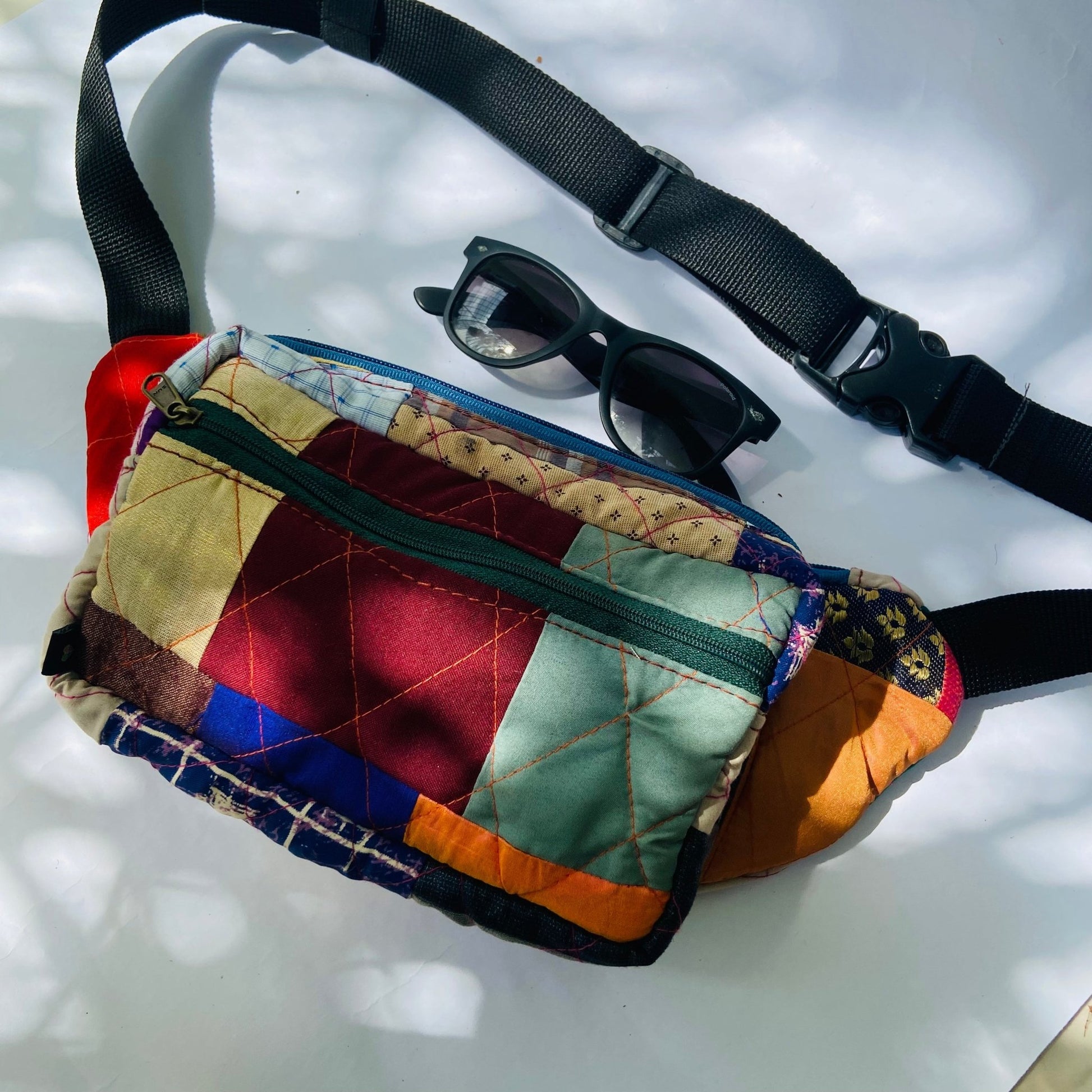 Soft Handle Fanny Pack - Belt Bag for Travel Fanny Pack - Upcyclie made by women, patchwork quilted