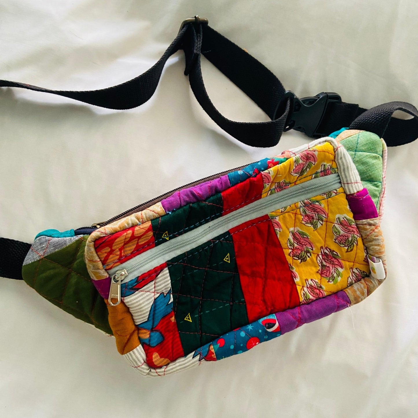 Soft Handle Fanny Pack - Belt Bag for Travel Fanny Pack - Upcyclie made by women, patchwork quilted