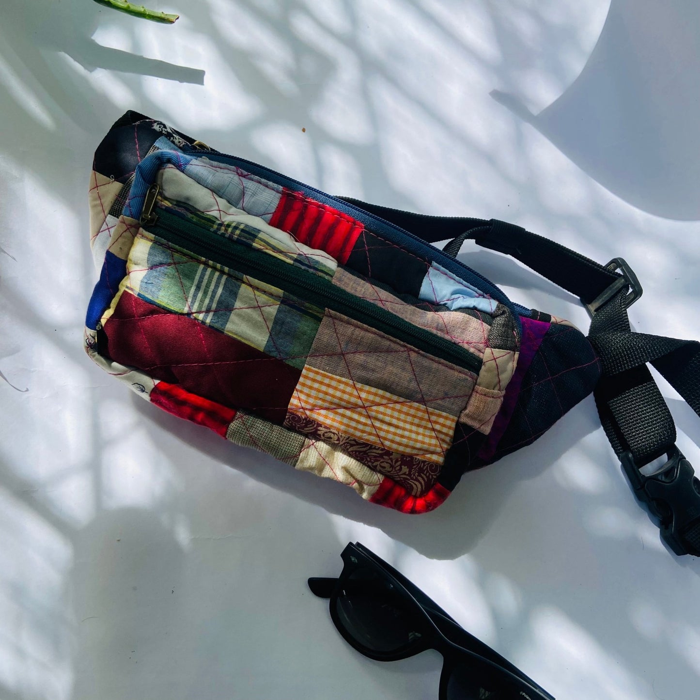 Soft Handle Fanny Pack - Belt Bag for Travel Fanny Pack - Upcyclie made by women, patchwork quilted