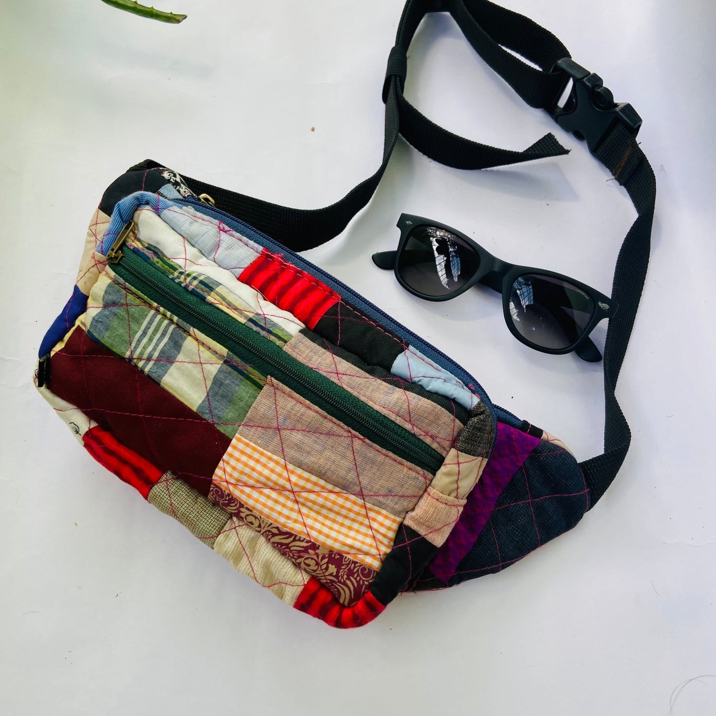Soft Handle Fanny Pack - Belt Bag for Travel Fanny Pack - Upcyclie made by women, patchwork quilted