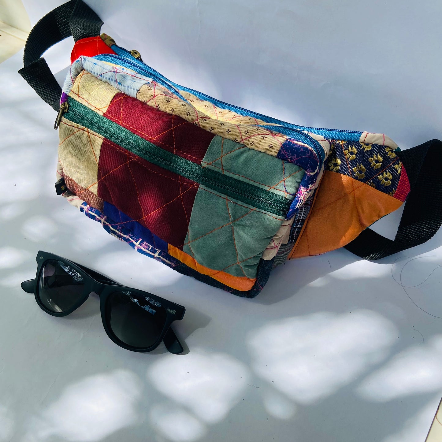 Fanny Pack for travel- Patchwork, Quilted, Denim