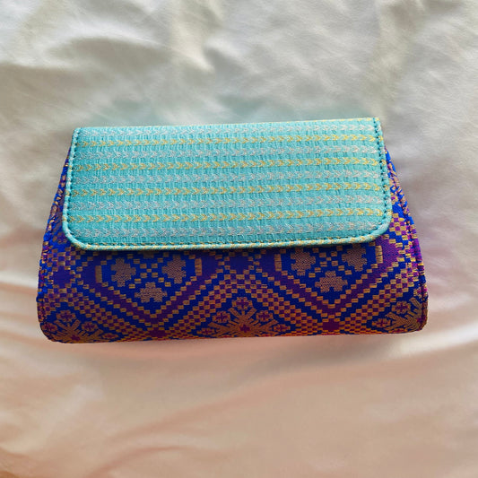 Special Clutch Purse Small -Purple Triangle With Light Blue Flap
