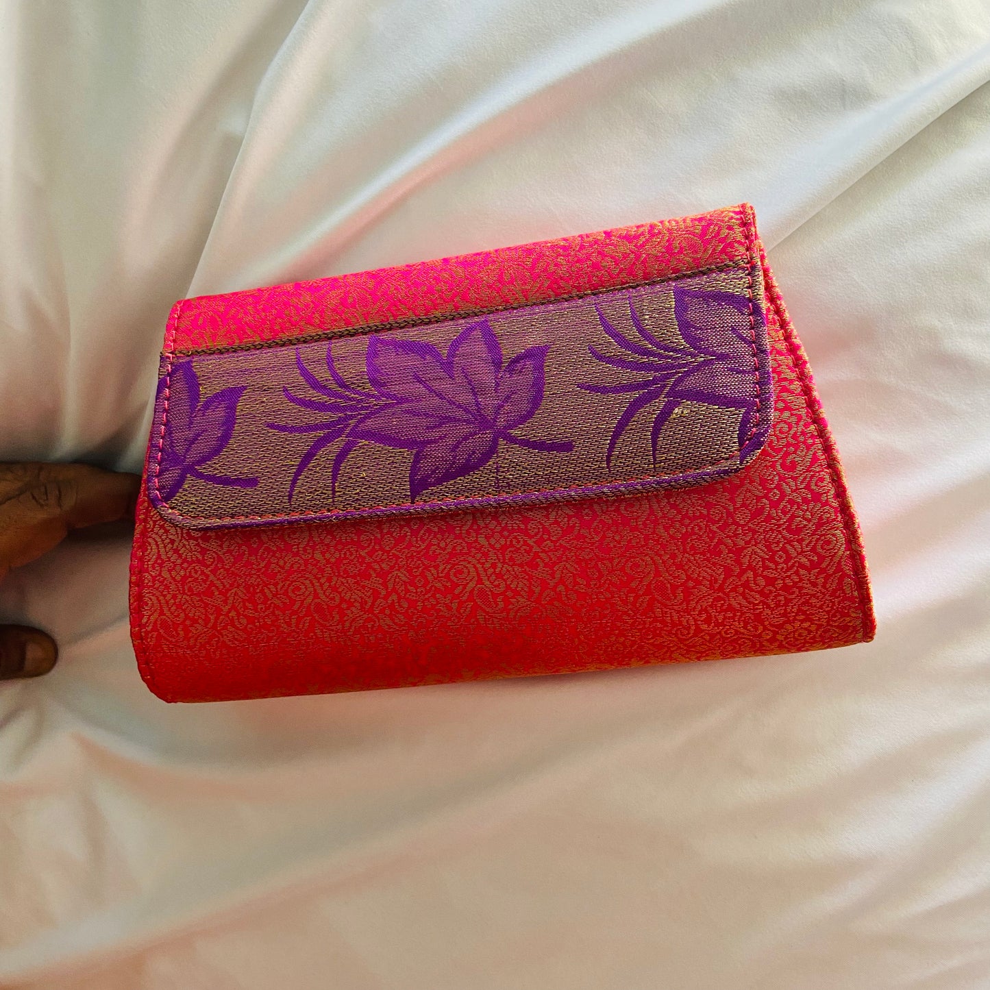 Special Clutch Purse Small - Pink with Purple Flower Flap