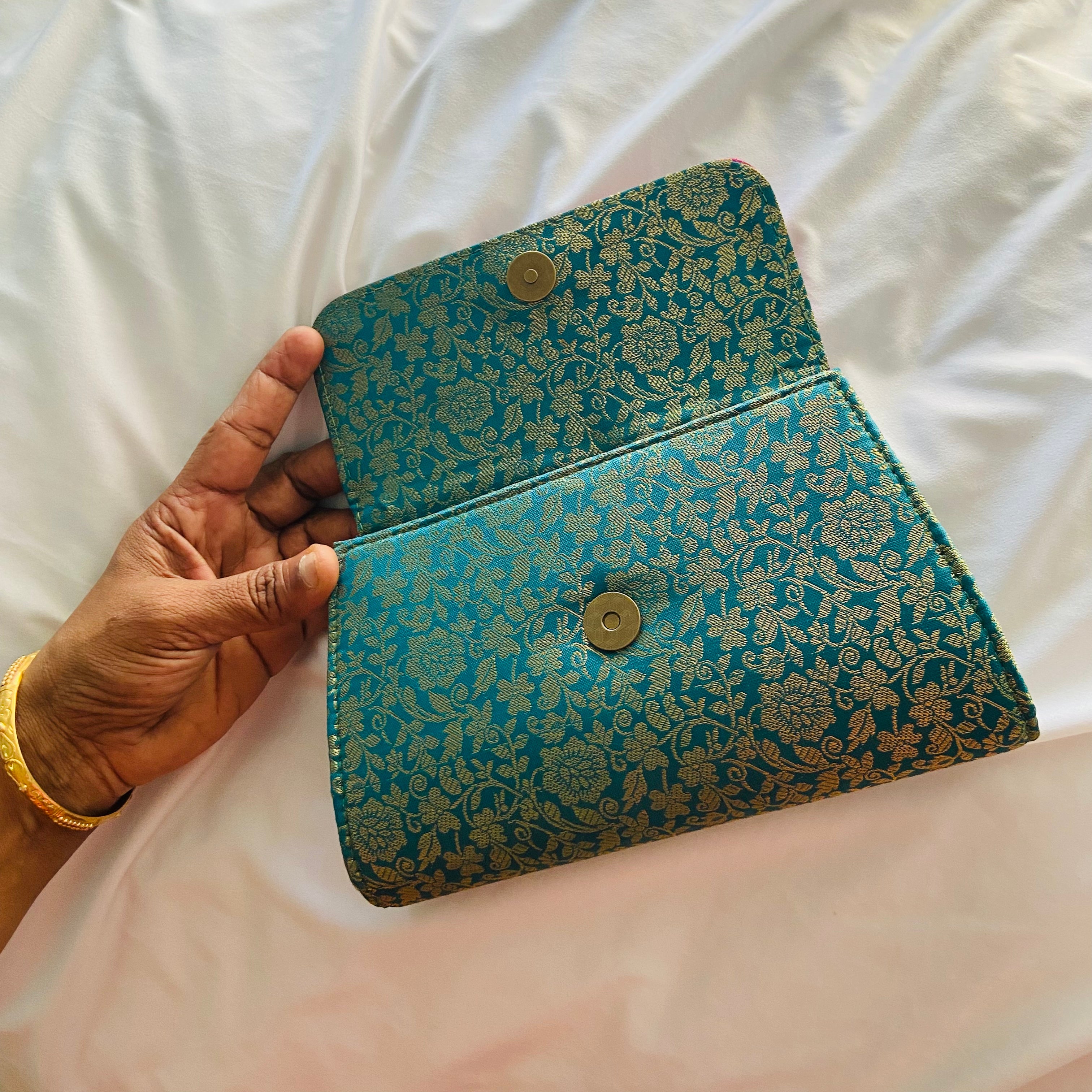 Vintage Turquoise Leather Large Clutch Purse with Strap #WL163523AG - Jamin  Leather®