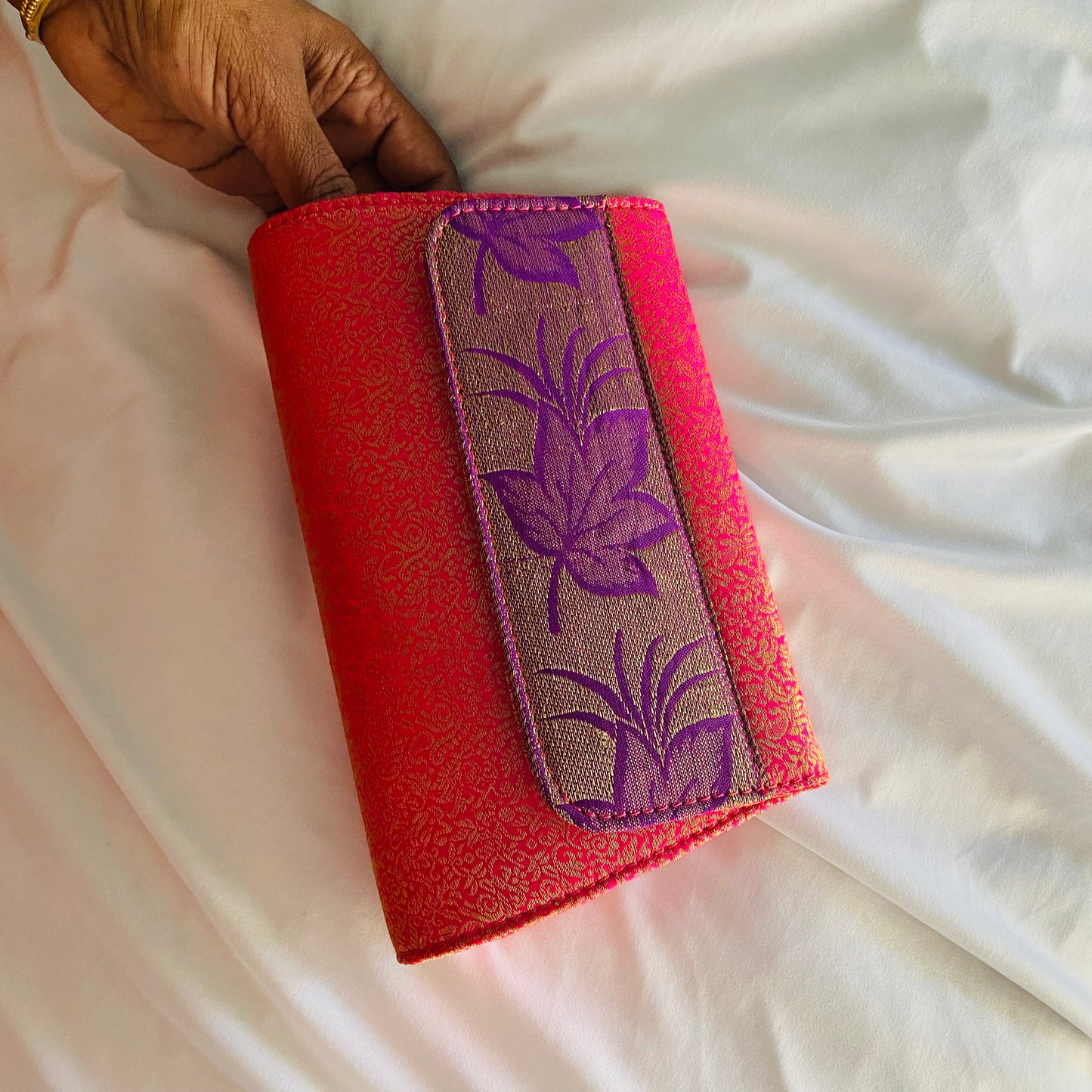 Special Clutch Purse Small - Pink with Purple Flower Flap