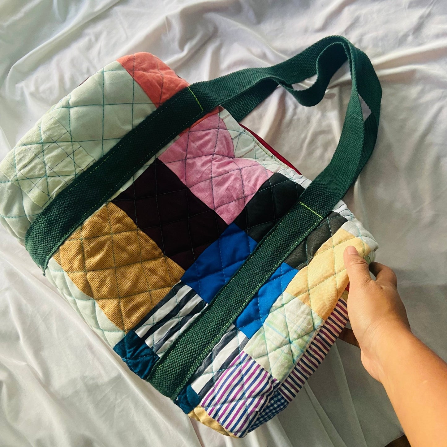 Boho Chic Quilted Duffel Bag - Upcyclie made by women, patchwork quilted