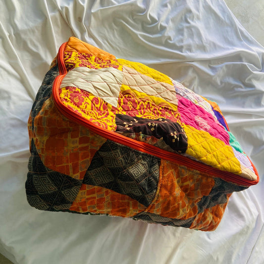 Breathable storage bag for saree,blanket, pillow & quilt - Upcyclie made by women, patchwork quilted