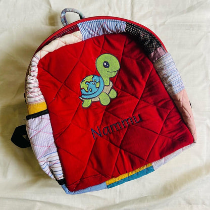 Customised Backpack for Kids - Sitting Baby Elephant kids backpack - Upcyclie made by women, patchwork quilted