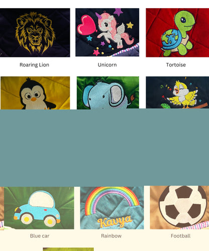 Customised Backpack for Kids - Sitting Baby Elephant kids backpack - Upcyclie made by women, patchwork quilted