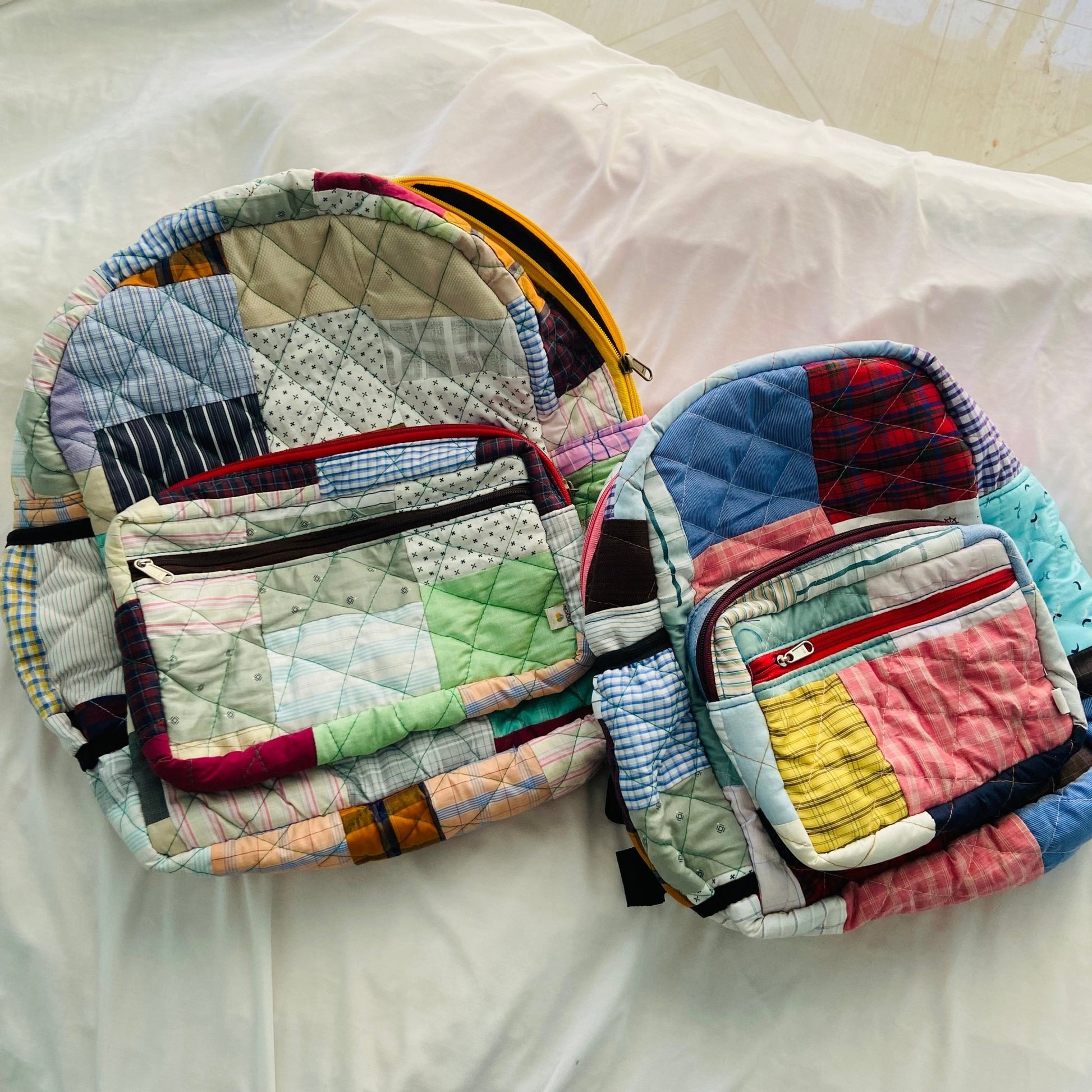 Eco - friendly and Stylish Diaper Backpacks Diaper Bag - Upcyclie made by women, patchwork quilted