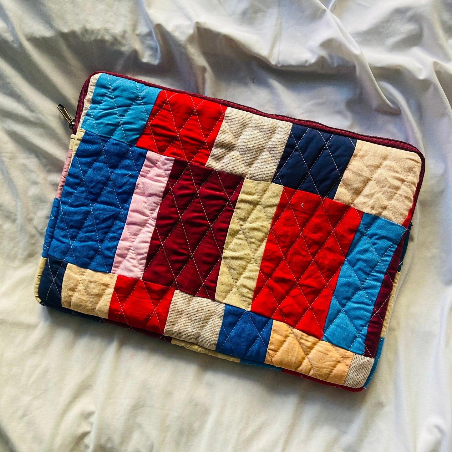 Eco - Friendly Laptop Sleeve - Functional, Stylish, Size Customisable - 13 inches Laptop Bag - Upcyclie made by women, patchwork quilted