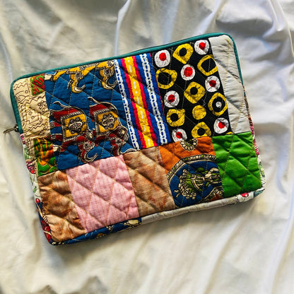 Eco - Friendly Laptop Sleeve - Functional, Stylish, Size Customisable - 13 inches Laptop Bag - Upcyclie made by women, patchwork quilted