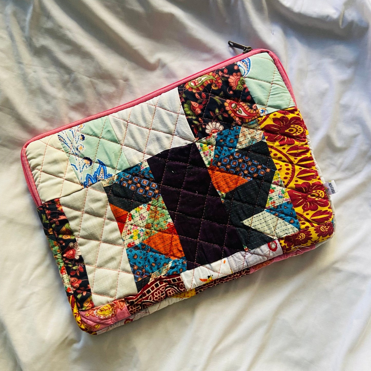 Eco - Friendly Laptop Sleeve - Functional, Stylish, Size Customisable - 13 inches Laptop Bag - Upcyclie made by women, patchwork quilted