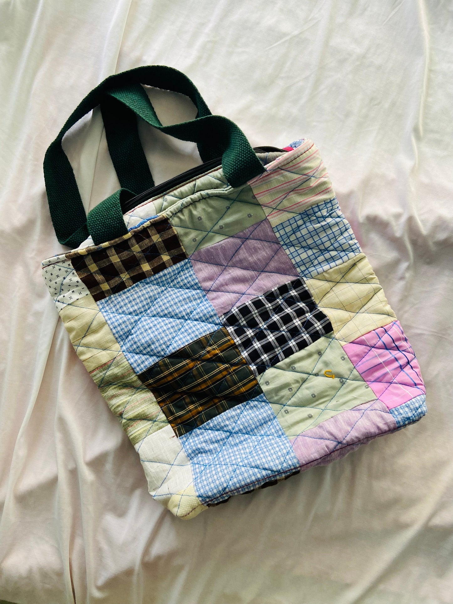 Handmade Patchwork Quilted Tote Bag: Upcycled Market Bag