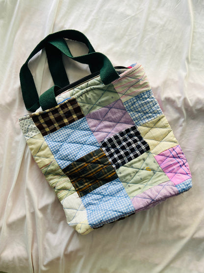 Handmade Patchwork Quilted Tote Bag: Upcycled Market Bag