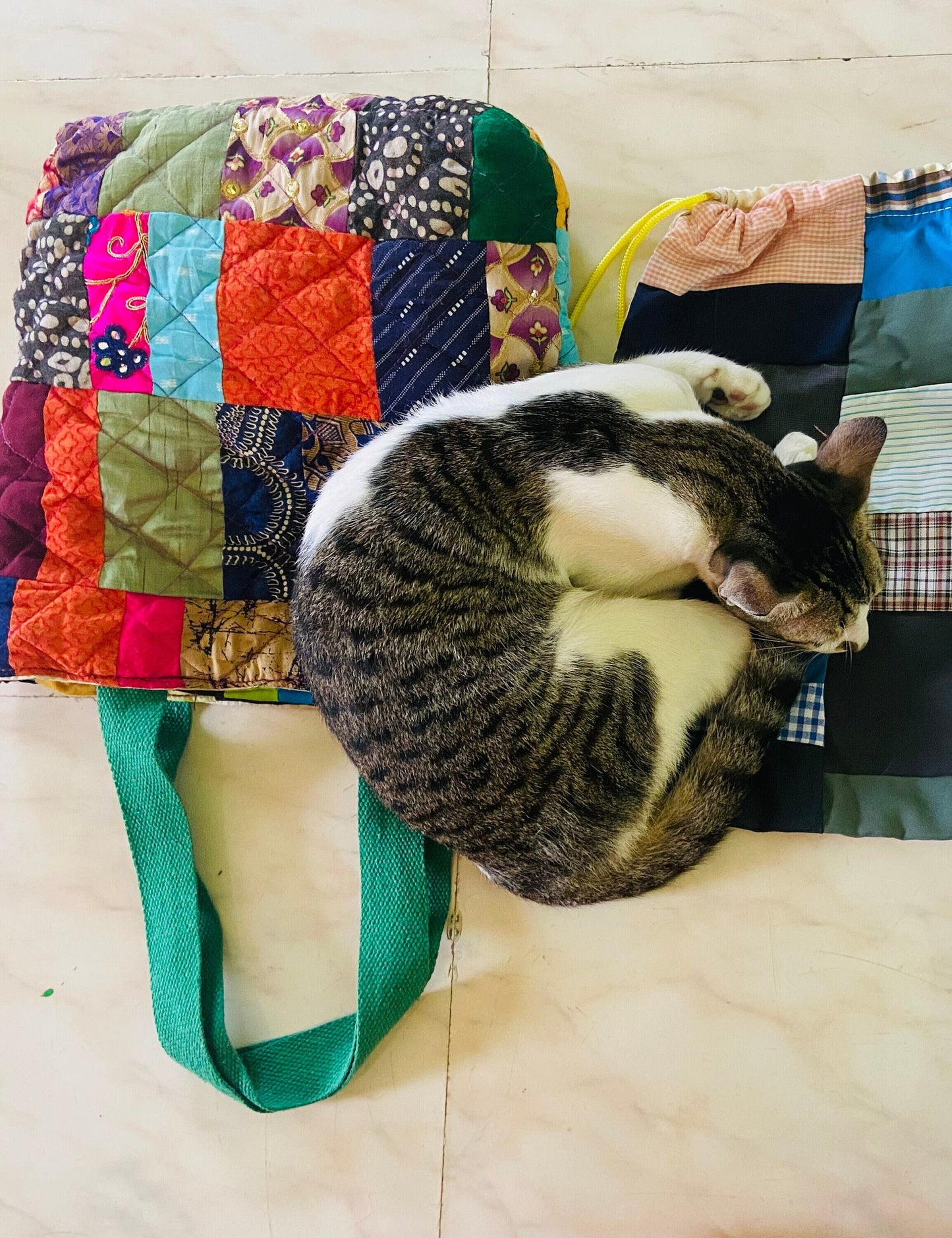 Handmade Patchwork Quilted Tote Bag: Upcycled Market Bag