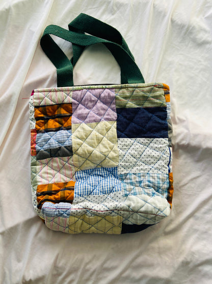 Handmade Patchwork Quilted Tote Bag: Upcycled Market Bag