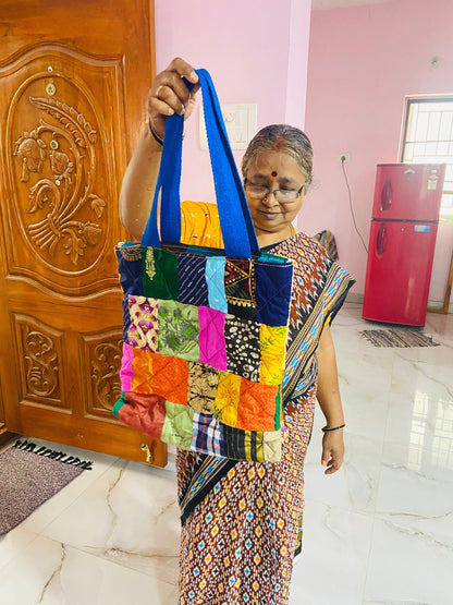 Handmade Patchwork Quilted Tote Bag: Upcycled Market Bag