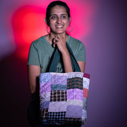 Handmade Patchwork Quilted Tote Bag: Upcycled Market Bag